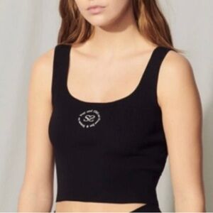 SANDRO Calvi Cropped Top Black Stay Cool Have Fun Chill Out Dream On 0 = XS